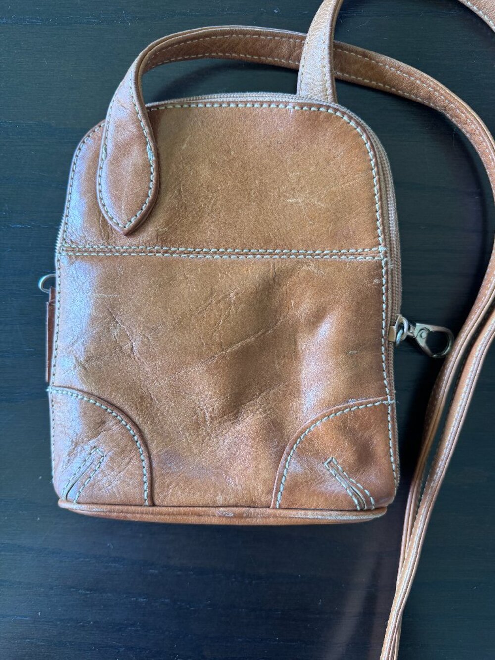 Vintage Latico Camel Leather Crossbody Bag